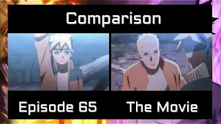 Naruto and Sasuke VS Momoshiki Comparison Side by Side: Boruto Anime (Episode 65 VS The Movie)
