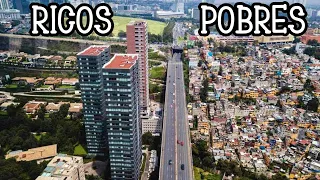 MURO QUE DIVIDE A RICOS Y POBRES VISTO DESDE EL DRONE SANTA FE CDMX México.