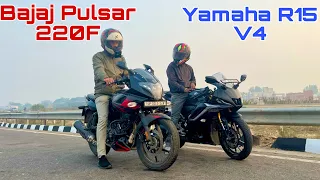 Bajaj Pulsar 220F Vs Yamaha R15 V4 || Long Race || Race Till Their Potential