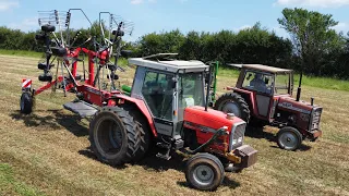 Classic and modern Massey Ferguson tractors (grass harvest drone footage 2024)