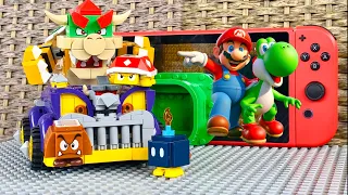 Lego Bowser enters the Nintendo Switch to stop Mario from saving Yoshi! Peach and Toadette help!