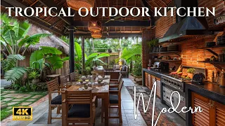 Brick & Stone Elegance: Stylish Outdoor Kitchen Design with Modern Tropical Vibes &Courtyard Cuisine