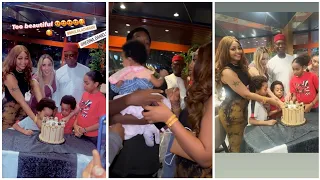 Happy family: REGINA DANIELS ATTENDS CO WIFE'S BIRTHDAY DINNER.