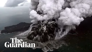 Anak Krakatau volcano erupts before and after tsunami