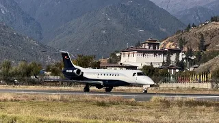 [4K] Embraer ERJ-135BJ Landing and Takeoff at Paro International Airport