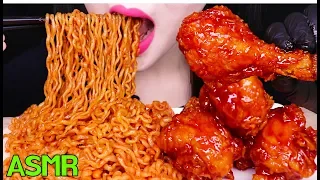 ASMR SAMYANG SPICY NOODLES, FRIED CHICKEN 시크릿 양념 닭다리 치킨, 삼양 튀김쫄면 먹방 (EATING SOUNDS)