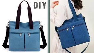 Women Tote Bag Denim Cloth DIY | Many Pockets Design Making at Home
