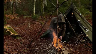 Rain and Fire - 3 Days solo bushcraft trip, canvas lavvu tent, beech forest, woodcraft, camping