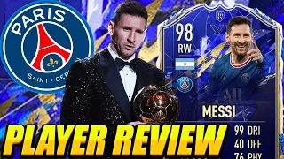 BALLON D'OR WINNER! 🗳 98 TOTY MESSI PLAYER REVIEW! 98 TEAM OF THE YEAR MESSI PLAYER REVIEW! FIFA 22