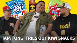 Iam Tongi reacts to trying Poppa Jacks and other New Zealand snacks for the first time