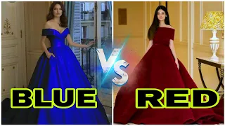 Blue vs Red / bag / nail / dress /makeup