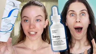 Reacting to Euphoria’s SENSITIVE SKIN Sydney Sweeney Skincare Routine