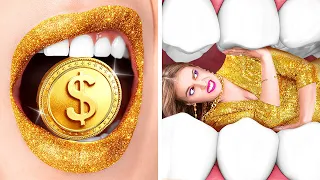 RICH VS POOR STUDENT || Expensive VS Cheap Broke Food! Eating $10,000 Golden Burger By 123GO! TRENDS