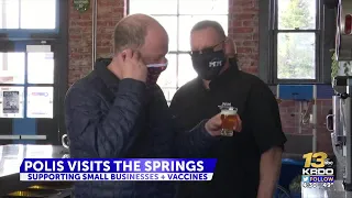 Governor Jared Polis visits Colorado Springs vaccines clinics and businesses