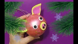 елочные игрушки свинка своими руками/свинка из шарика лол мастер класс/новогодний декор
