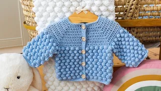 💖🤗 SUPER CUTE Bobble Stitch Crochet Baby Cardigan Tutorial (+ FREE Pattern)