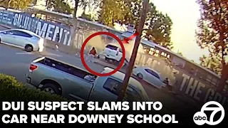 DUI suspect slams into car near Downey school, ends up on playground