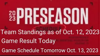 NBA Preseason Team Standings Today l Game Result Today October 12, 2023 l Game Schedule Tomorrow👍👍👍