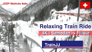 🇨🇭 4K Relaxing train ride Swiss Alps from Samedan to Filisur | RhB - Rhätische Bahn