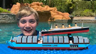 Larry Life Titanic MAERSK Cargo Ship Sails Down the Water Slide!