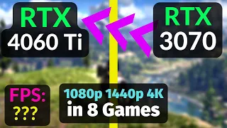 RTX 4060 Ti vs RTX 3070 TEST in 8 Games / 1080p 1440p 4K