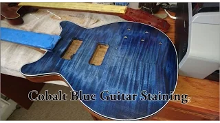 Staining flamed maple guitar body Cobalt Blue full video