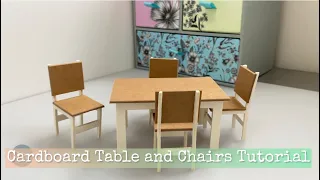 How to make miniature table and chairs with cardboard ♥️ dolls house scale 1:12