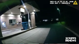 FOOTAGE: Suspected burglar in Ohio falls from bank drive-thru ceiling into recycling bin