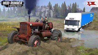 Spintires: MudRunner - DT-75 Old Tractor Pulls A Truck Out Of The Swamp