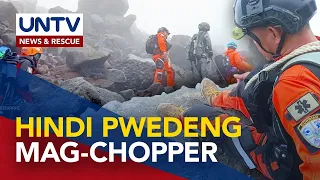 Retrieval sa labi ng plane crash victims, naantala; pagbaba mula sa bulkan, mano-manong gagawin