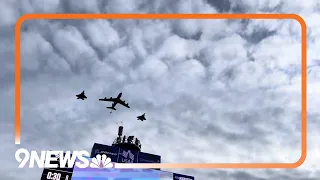 Military flyover at Air Force Falcons football game vs. Utah State