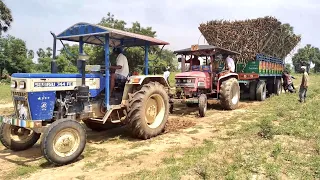 Powerful Tractor Swaraj 744 and pulling with Mahindra Tractor and Sugarcane Trolley