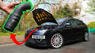 THIS PIPE WAS HIDING ALL MY TURBO FLUTTER | TURBO TO CROSSOVER BAFFLE DELETE ON THE MK2 FOCUS ST