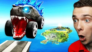 Jumping SECRET GODZILLA CARS Across GTA 5 (Impossible)