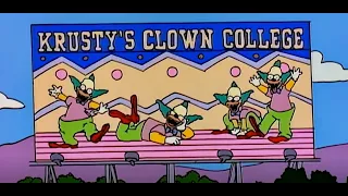 Homer sees Krusty's Clown College Billboard