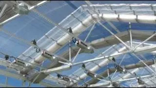 Retractable roof houses with tilapia, lettuce, herbs and cucumbers