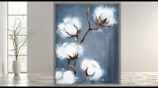 Tutorial  Cotton Flowers /Step by Step Acrylic Painting  on canvas for beginners /MariArtHome