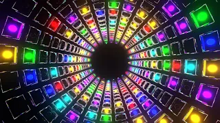 Multicolor Strobe Mirrored Square Elements Tunnel Background VJ Loop in 4K