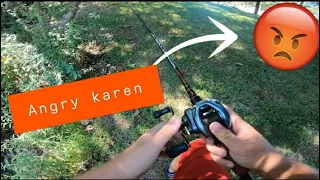 ANGRY KAREN tries to KICK me OUT of FISHING SPOT after catch a MONSTER BASS!