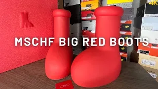 MSCHF Big Red Boots On Feet Review
