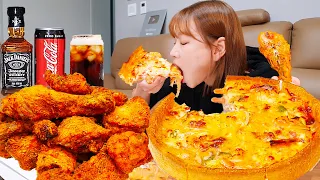 Sub)Real Mukbang- Spicy Grilled Chicken 🍗 Chicago Shrimp Pizza 🍕 Jack Coke 🍷 ASMR Korean Food