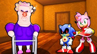 AMY AND BABY SONIC.EXE VS ESCAPE GRUMPY GRAN IN ROBLOX