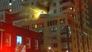 Investigation underway after 1 found stabbed inside building where fire broke out