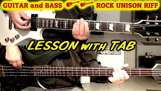 COOL ROCK RIFF Unison GUITAR & BASS | LESSON TUTORIAL with TAB |