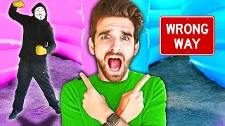 HACKERS TRAP ME in MAZE! Spending 24 Hours in Worlds Largest Bounce House vs Hide and Seek Challenge