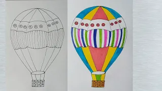 How to draw an air balloon easy step by step | Hot air balloon drawing | Easy air balloon draw