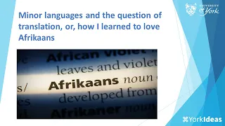 Minor languages and the question of translation, or, how I learned to love Afrikaans