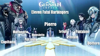 Genshin Impact All Eleven Fatui Harbingers Reveal & Characters Voice