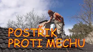 Postřik střechy proti mechu, postřikovač Parkside + přípravek Mechostop