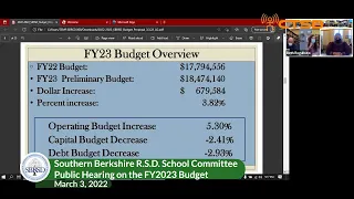 Southern Berkshire R.S.D. School Committee Public Hearing on the FY2023 Budget, March 3, 2022